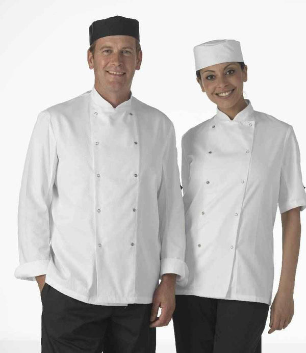 Dennys Long Sleeve Press Stud Chef's Jacket | White Tunic Dennys style-de001 Schoolwear Centres
