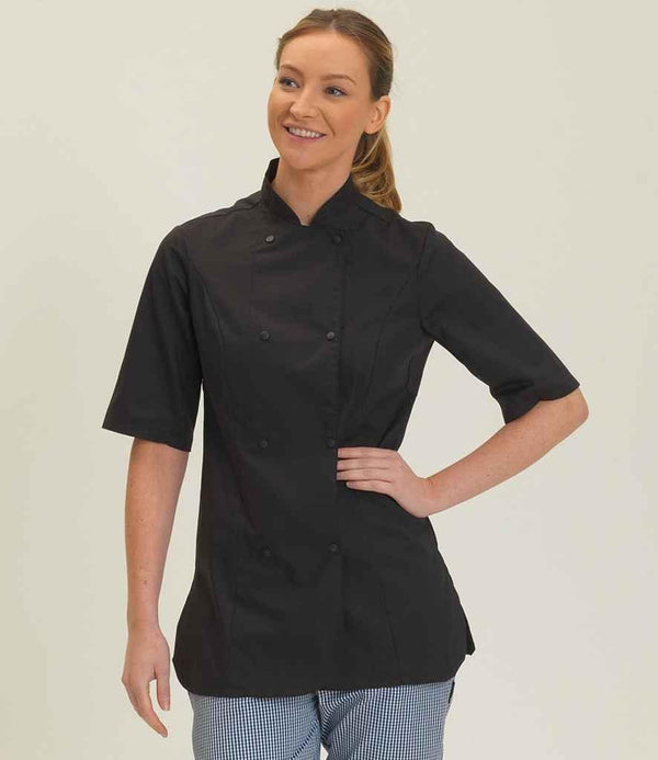 Dennys Ladies Short Sleeve Premium Chef's Jacket | Black Tunic Dennys chef / kitchen accessories, Dennys Ladies Long Sleeve Premium Chef's Jacket | Black, style-de006 Schoolwear Centres