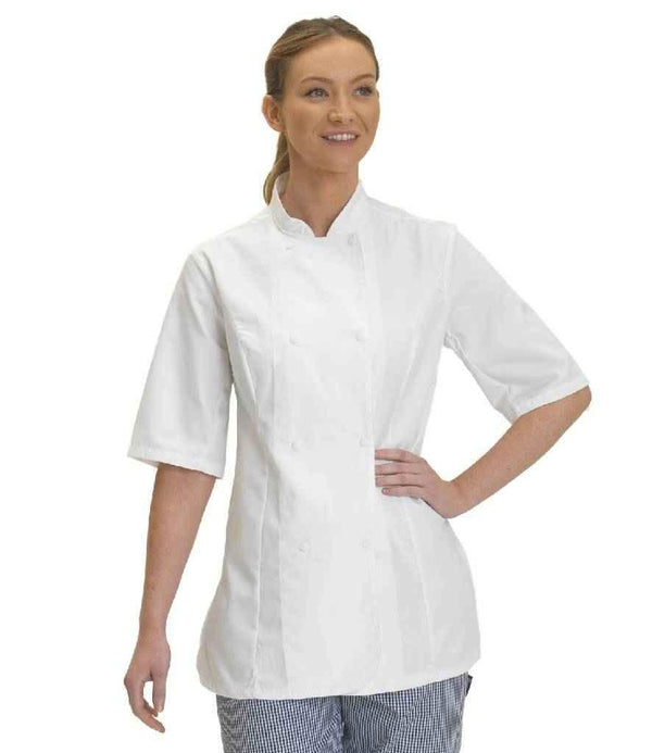 Dennys Ladies Short Sleeve Premium Chef's Jacket | White Tunic Dennys chef / kitchen accessories, Dennys Ladies Long Sleeve Premium Chef's Jacket | Black, style-de006 Schoolwear Centres