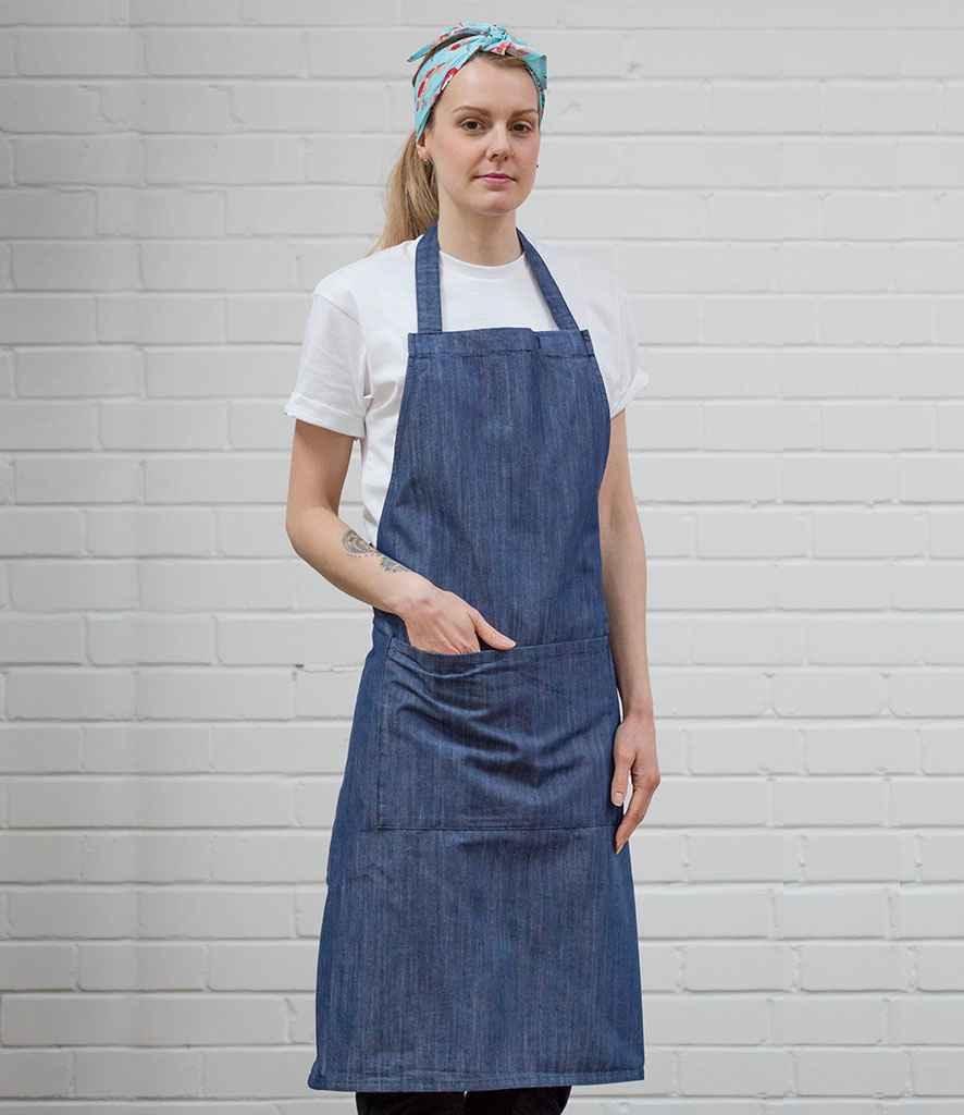 Dennys Cross Dyed Denim Bib Apron with Pocket | Indigo Denim Apron Dennys style-de133 Schoolwear Centres