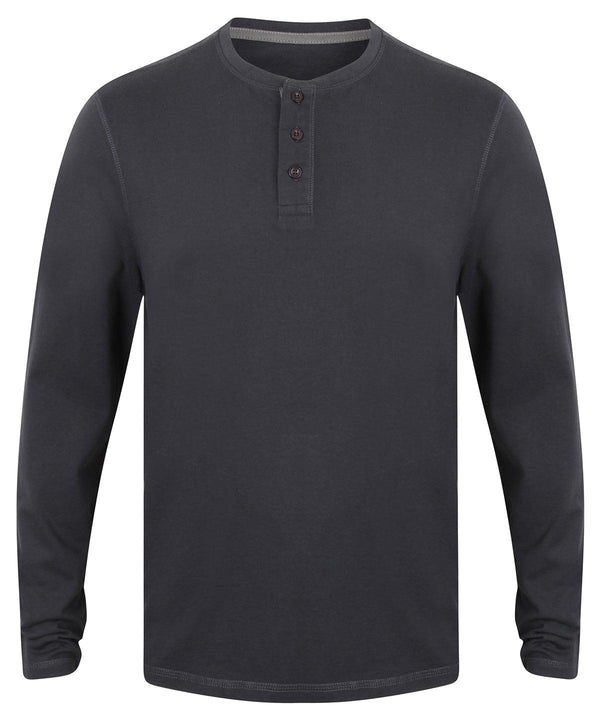 Black - Washed long sleeve Henley T T-Shirts Front Row Sale, T-Shirts & Vests Schoolwear Centres