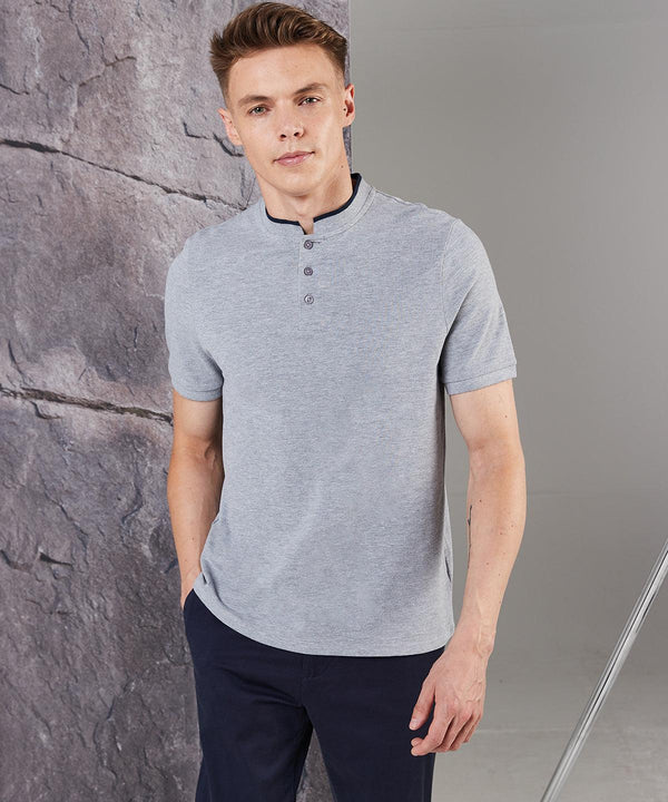 White/Bright Navy - Stand collar stretch polo shirt Polos Front Row Polos & Casual, Raladeal - Recently Added Schoolwear Centres