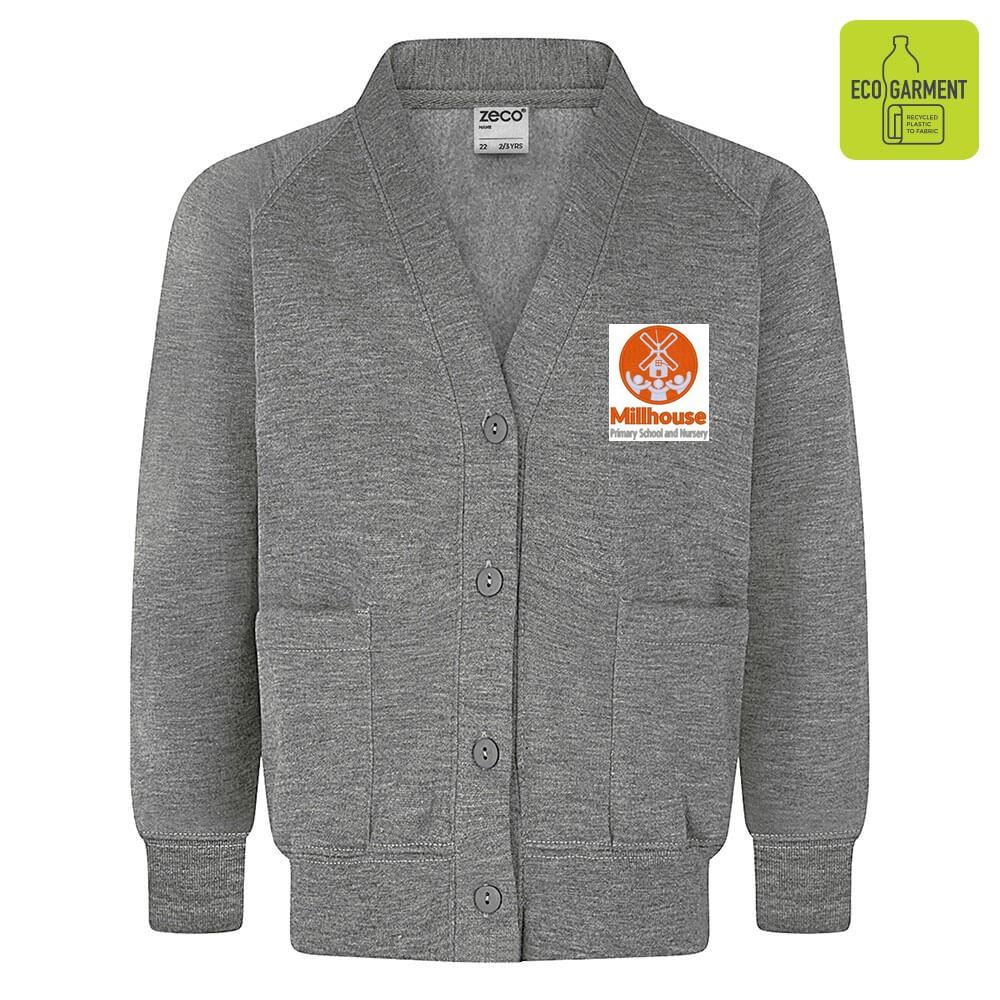 Millhouse Primary - Mid Grey Sweatshirt Cardigan with School Logo - Schoolwear Centres | School Uniform Centres
