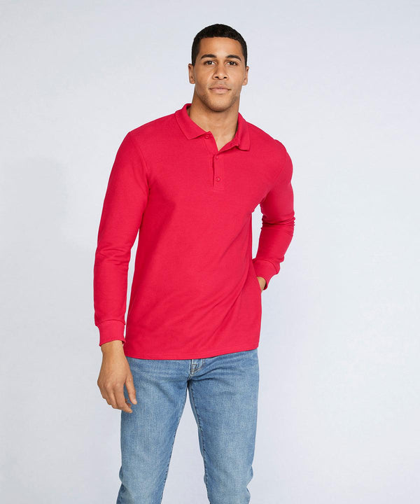 Red - Premium Cotton® long sleeve double piqué polo Polos Gildan Plus Sizes, Polos & Casual, Raladeal - Recently Added Schoolwear Centres