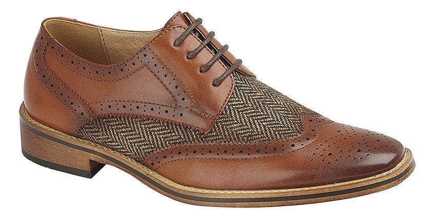 GOOR  4 Eye Brogue Gibson Shoe | Black | Tan - Schoolwear Centres | School Uniform Centres