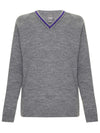 Grey Knitted Jumper with Double Purple Stripe