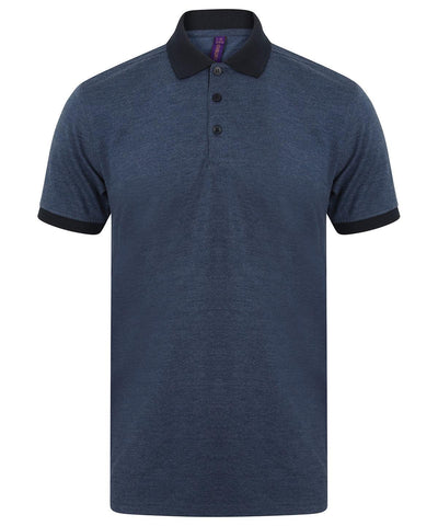 Heather Navy/Navy - Contrast triblend polo shirt Polos Henbury Polos & Casual, Rebrandable Schoolwear Centres