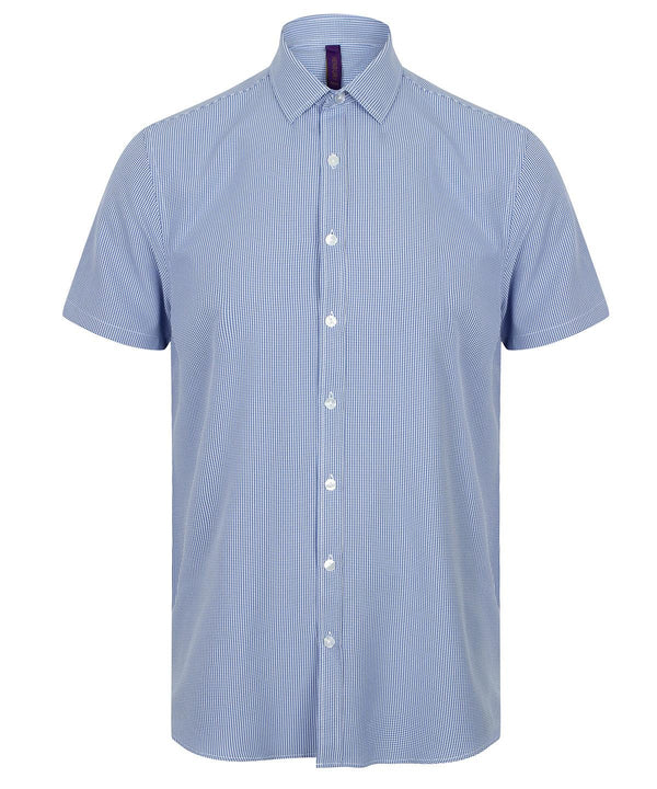 Blue/White - Gingham Pufy wicking short sleeve shirt Shirts Henbury Sale, Shirts & Blouses Schoolwear Centres