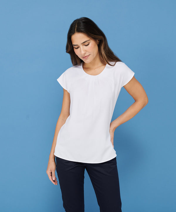 Women's pleat front short sleeve blouse