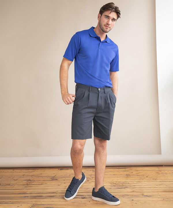 Black - Teflon®-coated double pleat front chino shorts Shorts Henbury Raladeal - Recently Added, Sale, Tailoring, Trousers & Shorts, Workwear Schoolwear Centres