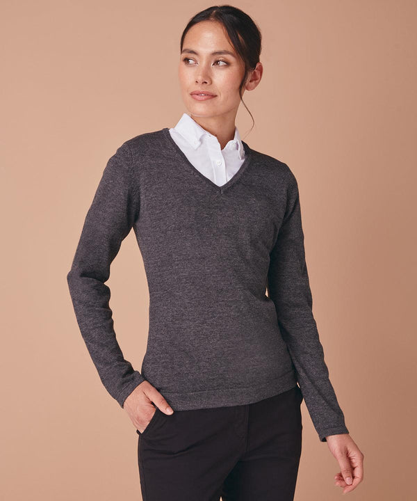 Grey Marl - Women's 12 gauge v-neck jumper Knitted Jumpers Henbury Knitwear, Must Haves, Plus Sizes, Raladeal - Recently Added, Women's Fashion Schoolwear Centres