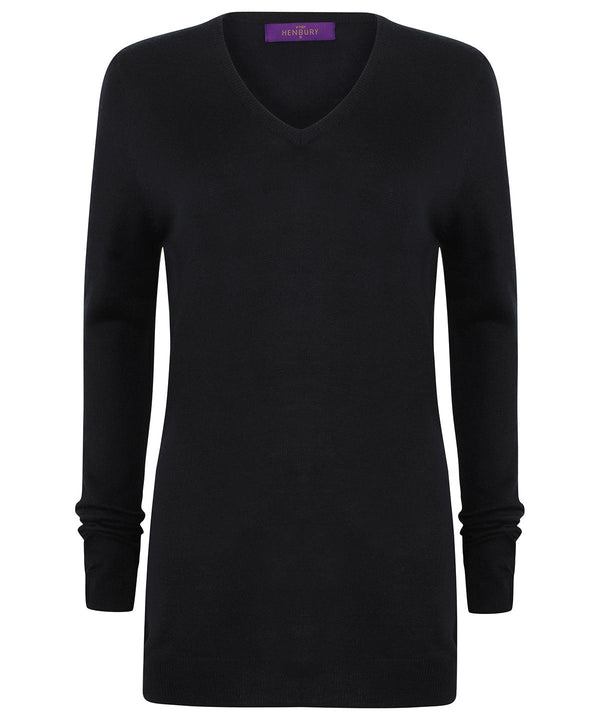 Black - Women's cashmere touch acrylic v-neck jumper Knitted Jumpers Henbury Knitwear, Plus Sizes, Women's Fashion Schoolwear Centres