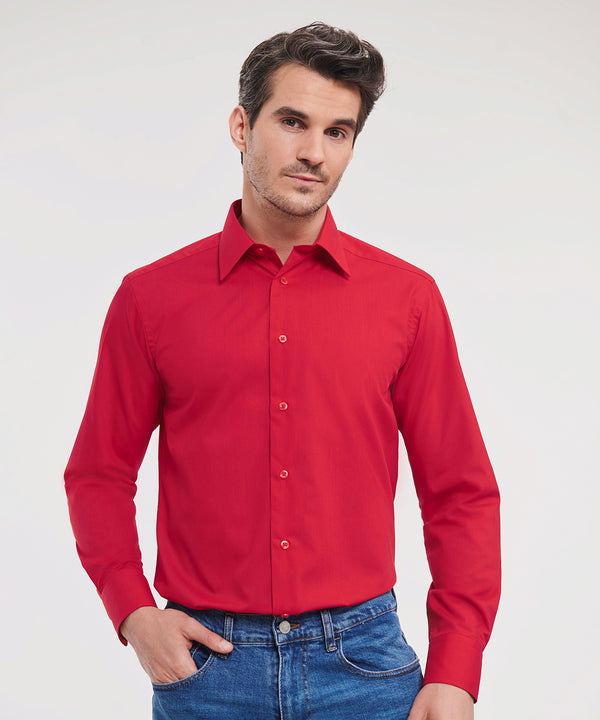 Long sleeve polycotton easycare fitted poplin shirt