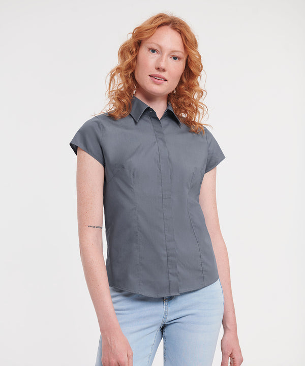 Women's cap sleeve polycotton easycare fitted poplin shirt