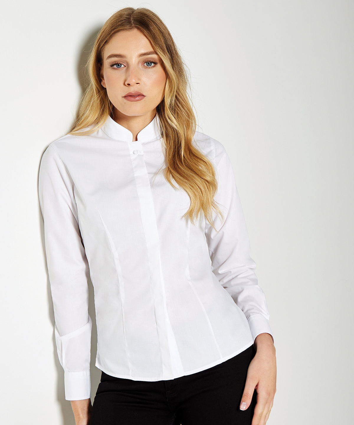 Women's mandarin collar shirt long-sleeved (tailored fit)