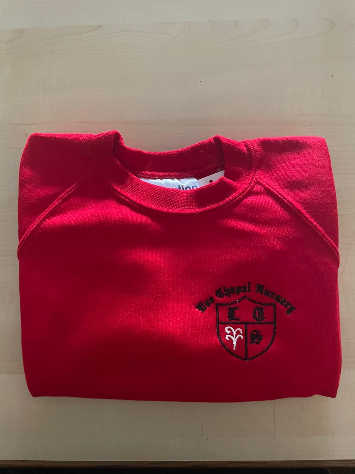 Lee Chapel Primary School - Nursery Red Sweatshirt with School Logo - Schoolwear Centres | School Uniform Centres