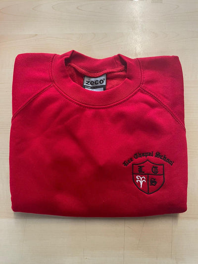 Lee Chapel Primary School - Red Crew Neck Sweatshirt Jumper with School Logo - Schoolwear Centres | School Uniform Centres