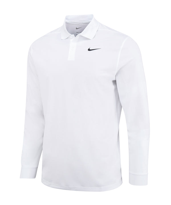 White/Black Nike Dri-FIT Victory solid long sleeve polo