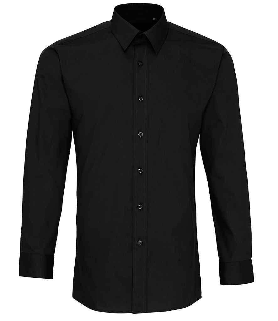 Premier Long Sleeve Fitted Poplin Shirt | Black Shirt Premier style-pr204 Schoolwear Centres