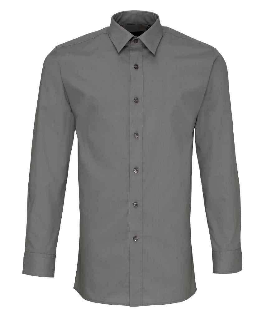 Premier Long Sleeve Fitted Poplin Shirt | Dark Grey Shirt Premier style-pr204 Schoolwear Centres