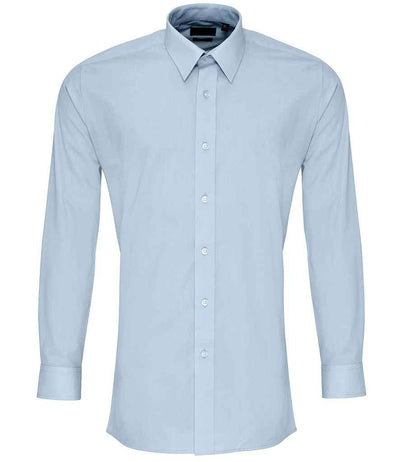 Premier Long Sleeve Fitted Poplin Shirt | Light Blue Shirt Premier style-pr204 Schoolwear Centres