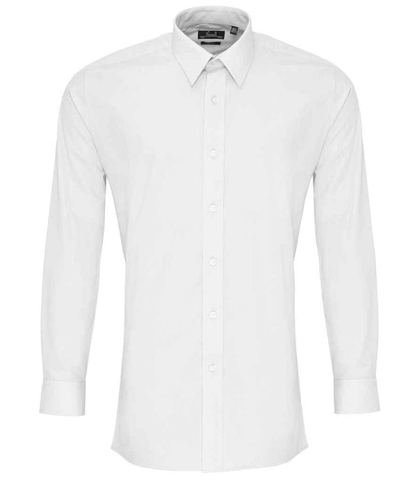 Premier Long Sleeve Fitted Poplin Shirt | White Shirt Premier style-pr204 Schoolwear Centres