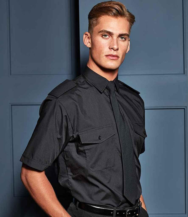Premier Short Sleeve Pilot Shirt | Black Shirt Premier style-pr212 Schoolwear Centres