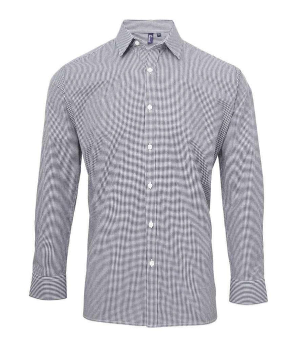Premier Gingham Long Sleeve Shirt | Navy/White Shirt Premier style-pr220 Schoolwear Centres
