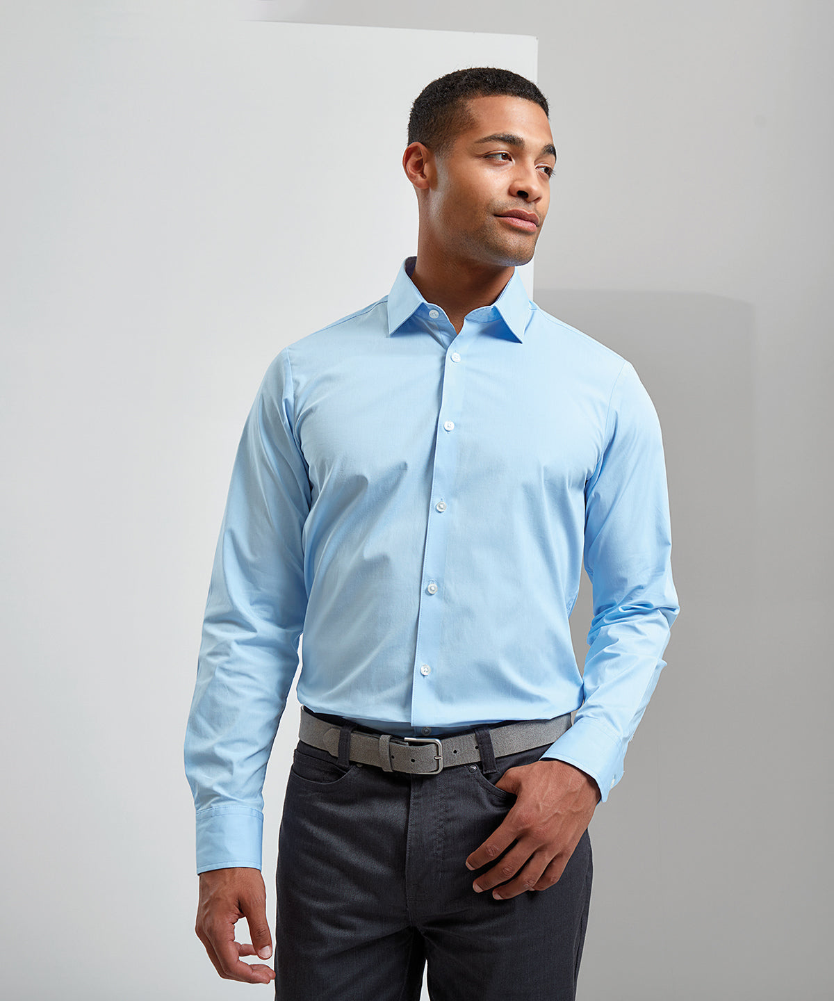 Stretch fit cotton poplin long sleeve shirt