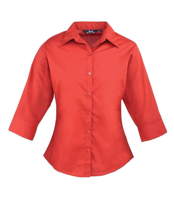 Premier Ladies 3/4 Sleeve Poplin Blouse | Red Shirt Premier style-pr305 Schoolwear Centres