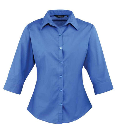 Premier Ladies 3/4 Sleeve Poplin Blouse | Royal Blue Shirt Premier style-pr305 Schoolwear Centres