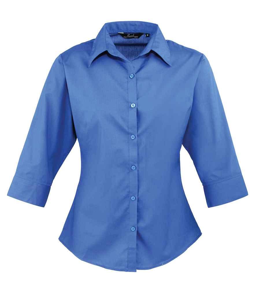 Premier Ladies 3/4 Sleeve Poplin Blouse | Royal Blue Shirt Premier style-pr305 Schoolwear Centres