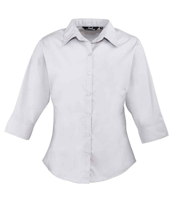 Premier Ladies 3/4 Sleeve Poplin Blouse | Silver Shirt Premier style-pr305 Schoolwear Centres