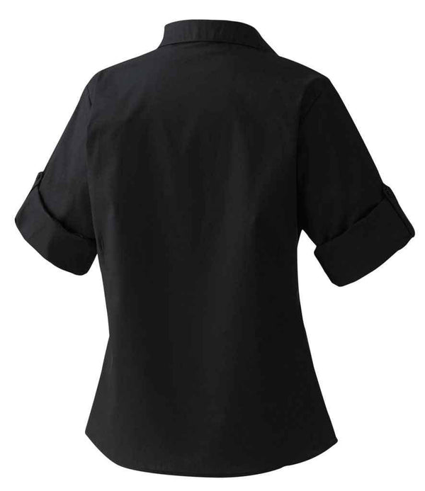 Premier Ladies Roll Sleeve Poplin Blouse | Black Blouse Premier style-pr306 Schoolwear Centres
