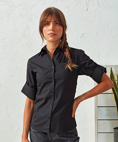 Women's roll sleeve poplin blouse