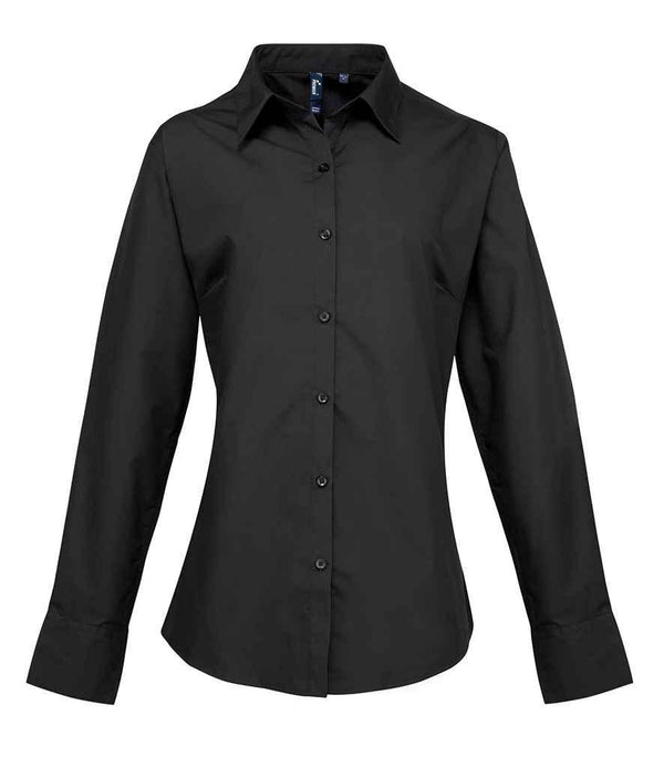 Premier Ladies Supreme Long Sleeve Poplin Shirt | Black Shirt Premier style-pr307 Schoolwear Centres