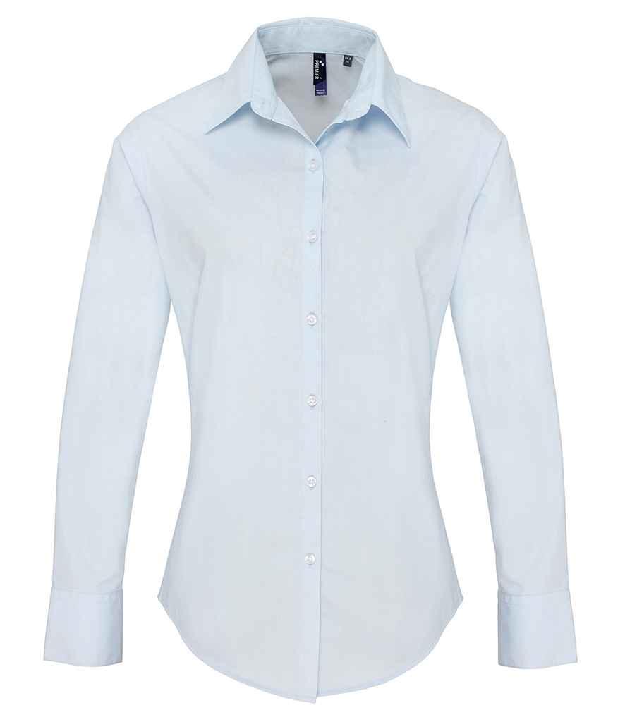 Premier Ladies Supreme Long Sleeve Poplin Shirt | Light Blue Shirt Premier style-pr307 Schoolwear Centres