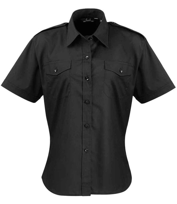Premier Ladies Short Sleeve Pilot Shirt | Black Shirt Premier style-pr312 Schoolwear Centres