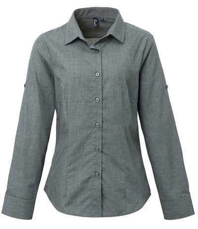 Premier Ladies Cross-Dye Roll Sleeve Shirt | Grey Denim Shirt Premier style-pr317 Schoolwear Centres