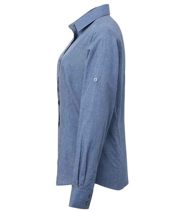 Premier Ladies Cross-Dye Roll Sleeve Shirt | Indigo Denim Shirt Premier style-pr317 Schoolwear Centres