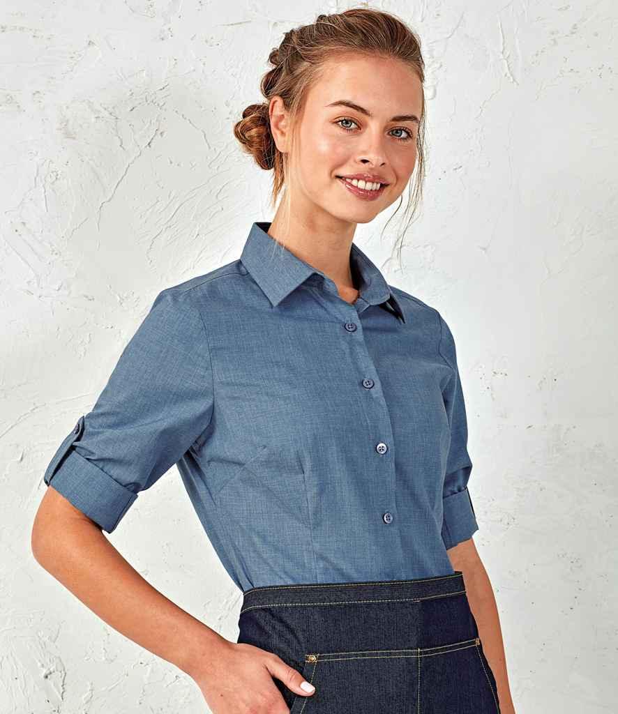 Premier Ladies Cross-Dye Roll Sleeve Shirt | Indigo Denim Shirt Premier style-pr317 Schoolwear Centres