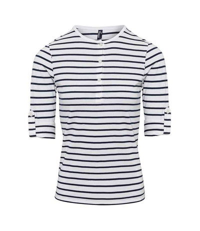 Premier Ladies Long John Roll Sleeve T-Shirt | White/Navy T-Shirt Premier style-pr318 Schoolwear Centres