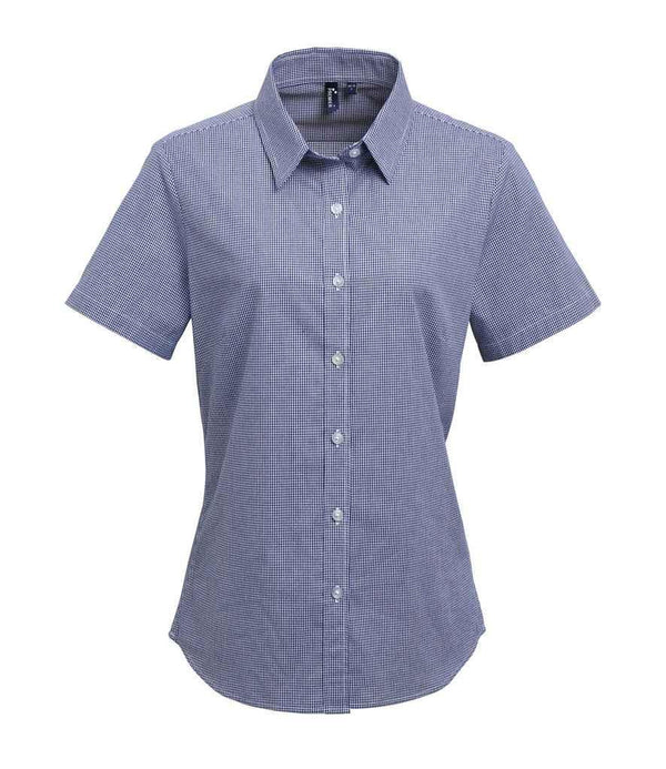 Premier Ladies Gingham Short Sleeve Shirt | Navy/White Shirt Premier style-pr321 Schoolwear Centres