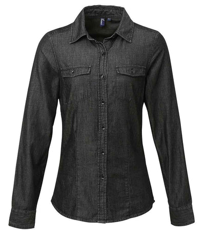 Premier Ladies Jeans Stitch Denim Shirt | Black Denim Shirt Premier style-pr322 Schoolwear Centres