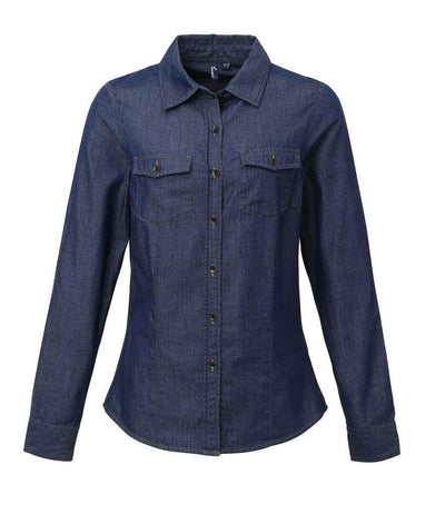 Premier Ladies Jeans Stitch Denim Shirt | Indigo Denim Shirt Premier style-pr322 Schoolwear Centres