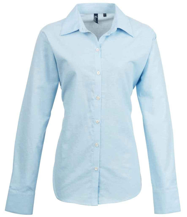 Premier Ladies Signature Long Sleeve Oxford Shirt | Light Blue Shirt Premier style-pr334 Schoolwear Centres