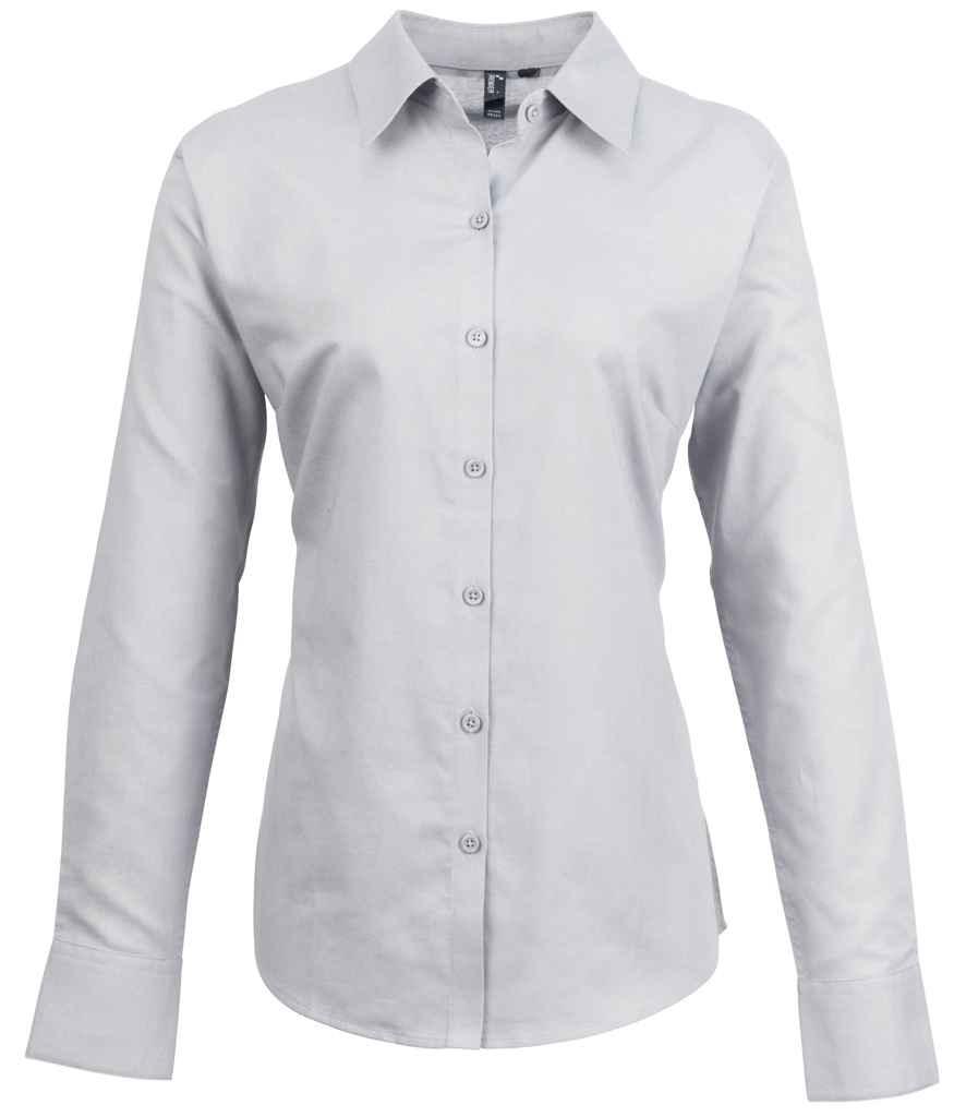 Premier Ladies Signature Long Sleeve Oxford Shirt | Silver Shirt Premier style-pr334 Schoolwear Centres