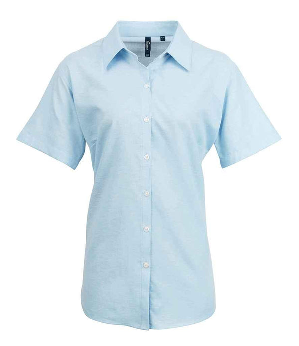 Premier Ladies Signature Short Sleeve Oxford Shirt | Light Blue Shirt Premier style-pr336 Schoolwear Centres