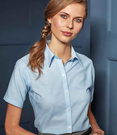 Premier Ladies Signature Short Sleeve Oxford Shirt | Light Blue Shirt Premier style-pr336 Schoolwear Centres