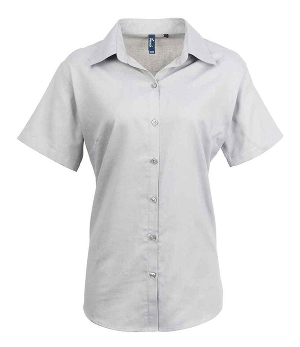 Premier Ladies Signature Short Sleeve Oxford Shirt | Silver Shirt Premier style-pr336 Schoolwear Centres